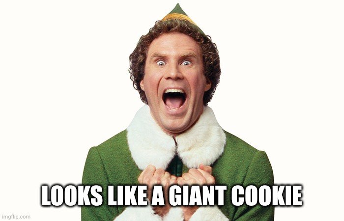 Buddy the elf excited | LOOKS LIKE A GIANT COOKIE | image tagged in buddy the elf excited | made w/ Imgflip meme maker