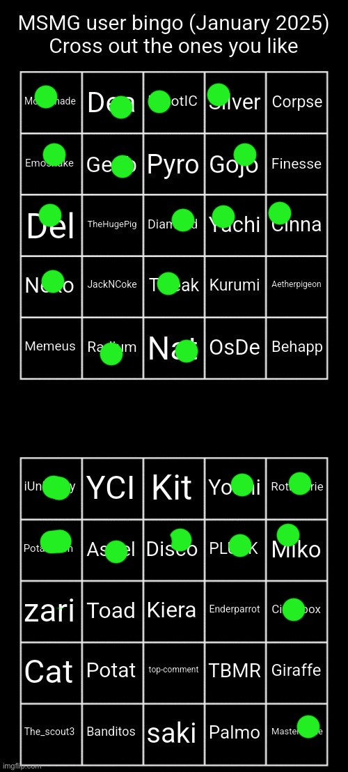 (inverted template color to save my eyes.) | image tagged in msmg users january 2025 bingo | made w/ Imgflip meme maker