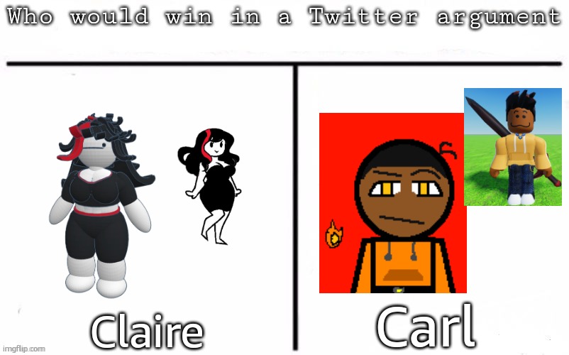 Pitting random mfs against each other | Carl; Claire | image tagged in pitting random mfs against each other | made w/ Imgflip meme maker