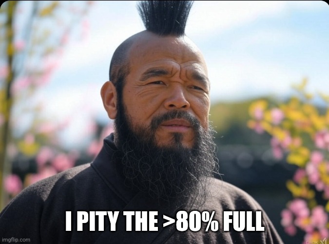 I pity the >80% full | I PITY THE >80% FULL | image tagged in confucius t | made w/ Imgflip meme maker