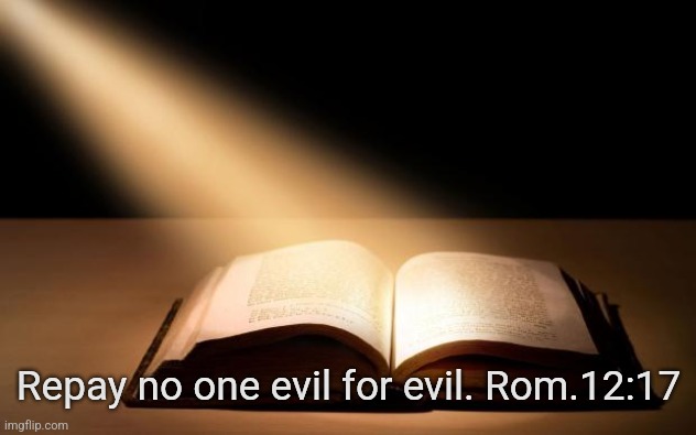 Bible | Repay no one evil for evil. Rom.12:17 | image tagged in bible | made w/ Imgflip meme maker