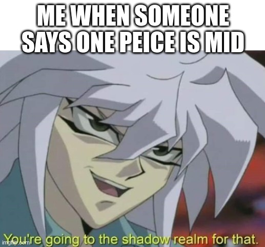 You're going to the shadow, realm for that | ME WHEN SOMEONE SAYS ONE PIECE IS MID | image tagged in you're going to the shadow realm for that | made w/ Imgflip meme maker