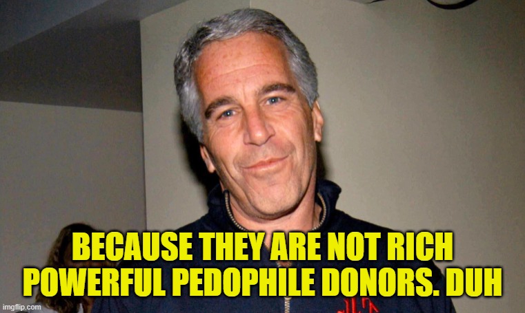 BECAUSE THEY ARE NOT RICH POWERFUL PEDOPHILE DONORS. DUH | made w/ Imgflip meme maker