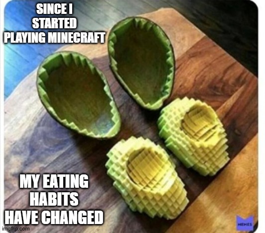 memes by Brad - Since I started playing Minecraft, my eating habits have changed | SINCE I STARTED PLAYING MINECRAFT; MY EATING HABITS HAVE CHANGED | image tagged in funny,gaming,video games,games,minecraft,food | made w/ Imgflip meme maker