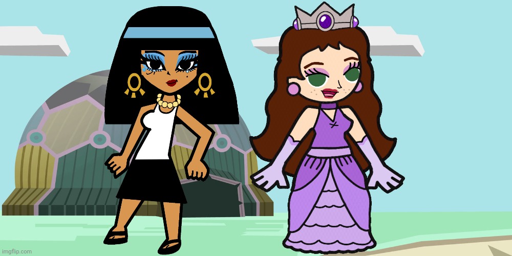 Cleopatra and Princess Amethyst (Girly Girls) | image tagged in background outside big green,hero 108,cleopatra,amethyst,beauty,girly girl | made w/ Imgflip meme maker