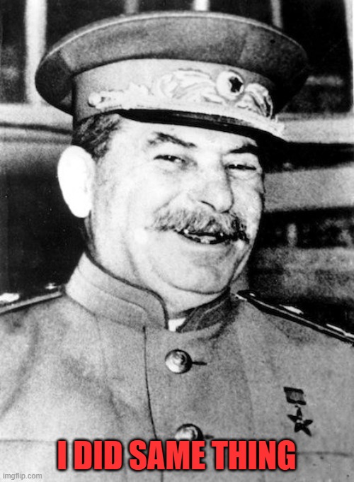 Stalin smile | I DID SAME THING | image tagged in stalin smile | made w/ Imgflip meme maker