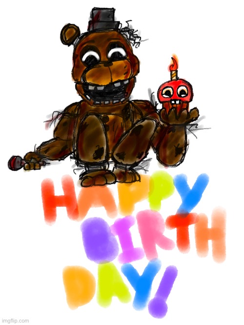 This was requested by Matpat.-! Happy Birthday! | image tagged in fnaf,golden freddy,happy birthday,cupcake | made w/ Imgflip meme maker