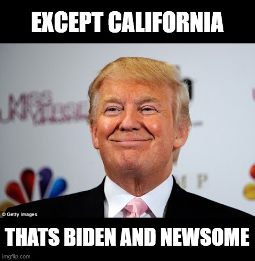 Donald trump approves | EXCEPT CALIFORNIA THATS BIDEN AND NEWSOME | image tagged in donald trump approves | made w/ Imgflip meme maker