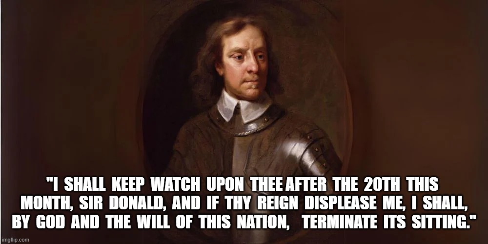 The Shadow | "I  SHALL  KEEP  WATCH  UPON  THEE AFTER  THE  20TH  THIS  MONTH,  SIR  DONALD,  AND  IF  THY  REIGN  DISPLEASE  ME,  I  SHALL,  BY  GOD  AND  THE  WILL  OF  THIS  NATION,    TERMINATE  ITS  SITTING." | image tagged in donald trump | made w/ Imgflip meme maker