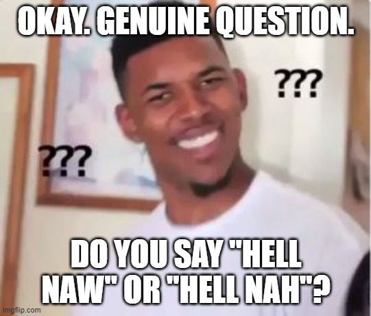 Nick Young | OKAY. GENUINE QUESTION. DO YOU SAY "HELL NAW" OR "HELL NAH"? | image tagged in oh hell nah not my son,oh hell no | made w/ Imgflip meme maker