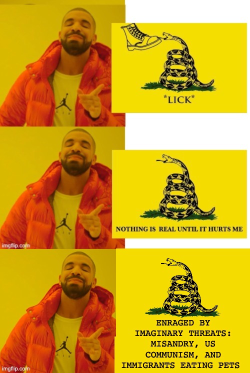 Inspired by DMCC78 | ENRAGED BY IMAGINARY THREATS:
MISANDRY, US COMMUNISM, AND IMMIGRANTS EATING PETS | image tagged in memes,drake hotline bling,gop,maga,truth,lies | made w/ Imgflip meme maker