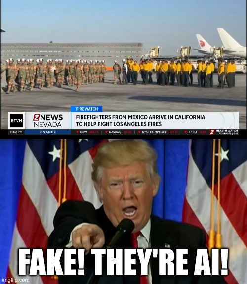 Helpful Neighbors | FAKE! THEY'RE AI! | image tagged in trump fake news,wildfires,mexico,border,trump sucks | made w/ Imgflip meme maker