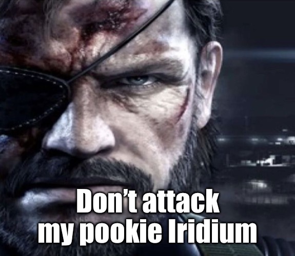 Solid Snake Staring | Don’t attack my pookie Iridium | image tagged in solid snake staring | made w/ Imgflip meme maker