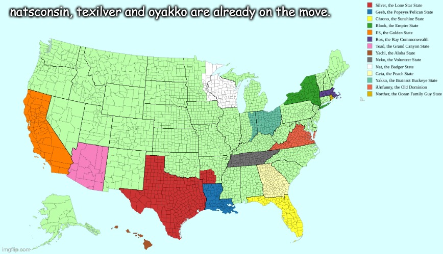 natsconsin, texilver and oyakko are already on the move. | made w/ Imgflip meme maker