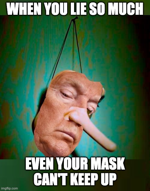 Trump Lies | WHEN YOU LIE SO MUCH; EVEN YOUR MASK CAN'T KEEP UP | image tagged in trump,lies,repubicans,california fires,right wing | made w/ Imgflip meme maker