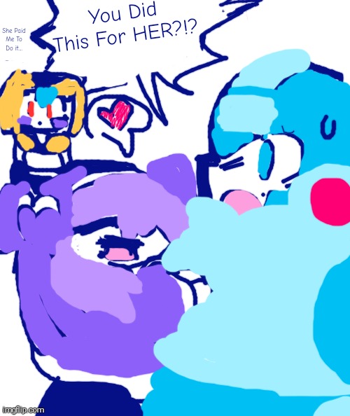 RibbonWoman Snuggles With Chubby MegaMan(a Follow-up To The Prisonsuit Rabbitman picture) | You Did This For HER?!? She Paid Me To Do it.... | image tagged in male weight gain,megaman,ribbonwoman | made w/ Imgflip meme maker