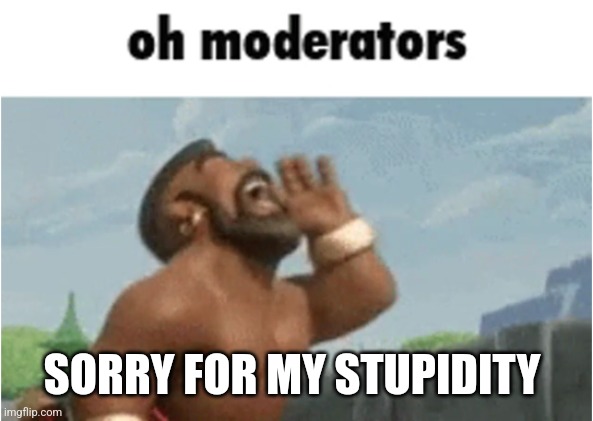 OH MODERATORS | SORRY FOR MY STUPIDITY | image tagged in oh moderators | made w/ Imgflip meme maker