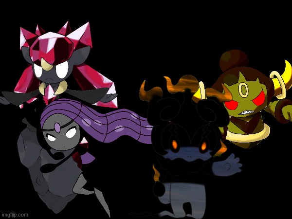 The 4 Mythicals, but with dark powers.mp3 | image tagged in the 4 mythicals,kage and melody,chip and kessho | made w/ Imgflip meme maker