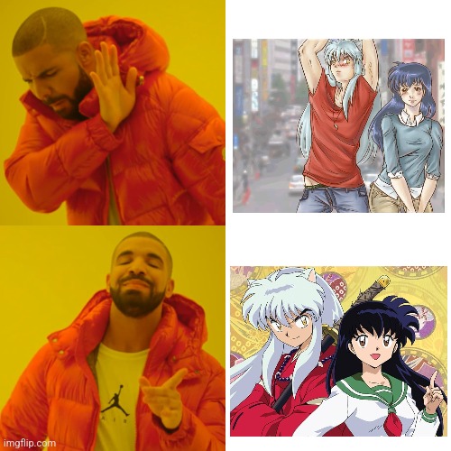 Another meme of the cursed Inuyasha image | image tagged in memes,drake hotline bling | made w/ Imgflip meme maker