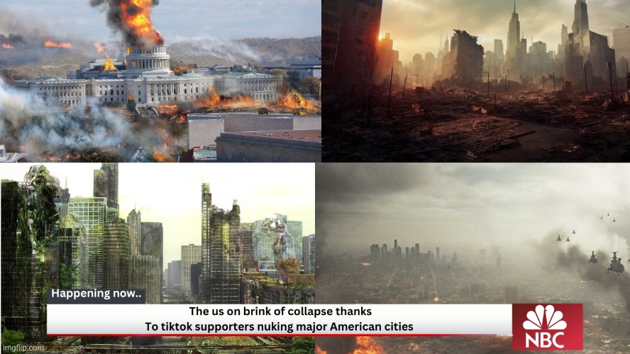 (Fictional) with tiktok supporters successfully nuking all major American cities including Washington DC, the us might collapse. | image tagged in tiktok sucks | made w/ Imgflip meme maker