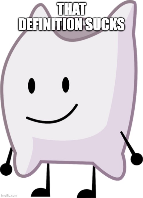 BFDI Pillow | THAT DEFINITION SUCKS | image tagged in bfdi pillow | made w/ Imgflip meme maker