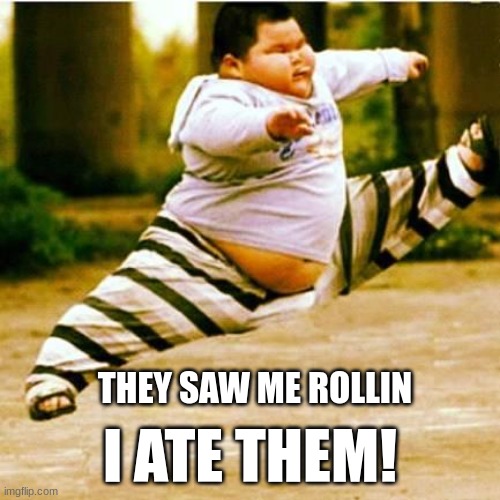 fat asian kid | THEY SAW ME ROLLIN; I ATE THEM! | image tagged in fat asian kid | made w/ Imgflip meme maker