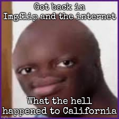 What the hell happened | Got back in Imgflip and the internet; What the hell happened to California | image tagged in bald ksi,msmg,california | made w/ Imgflip meme maker