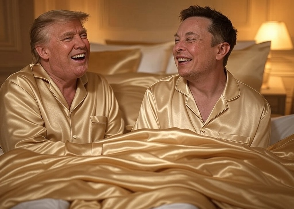 High Quality Donald Trump Elon Musk in bed elonald Blank Meme Template