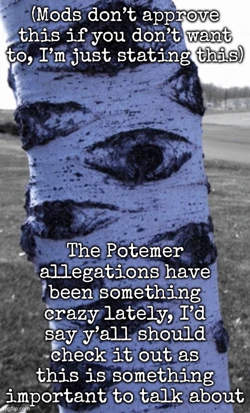 So yeah, I suggest you checking a video talking about it | (Mods don’t approve this if you don’t want to, I’m just stating this); The Potemer allegations have been something crazy lately, I’d say y’all should check it out as this is something important to talk about | image tagged in what a nice tree,roblox | made w/ Imgflip meme maker