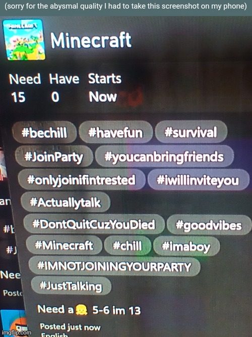I found potemer on Minecraft lfg (looking for group) posts | (sorry for the abysmal quality I had to take this screenshot on my phone) | made w/ Imgflip meme maker