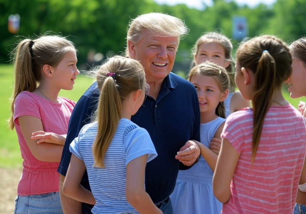 Donald Trump surrounded by little girls Blank Meme Template