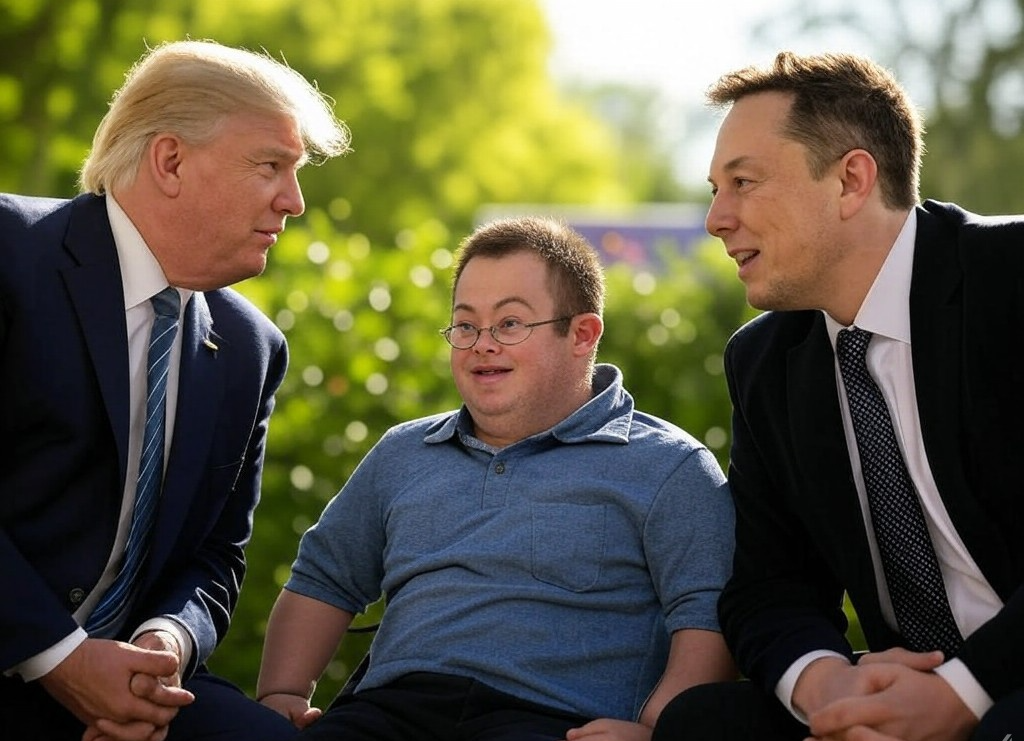 Donald Trump Elon Musk Down Syndrome man Blank Meme Template