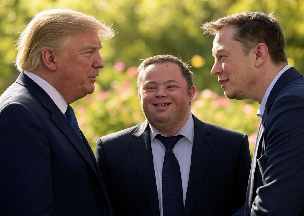 Donald Trump Elon Musk Down Syndrome man Blank Meme Template