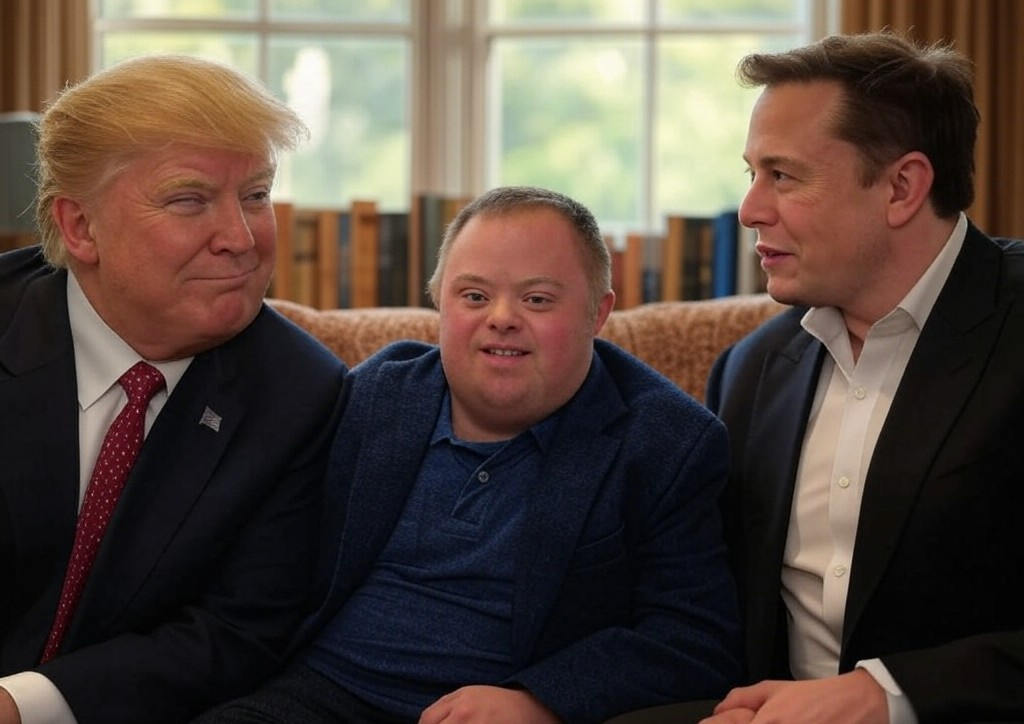 Donald Trump Elon Musk Down Syndrome man Blank Meme Template