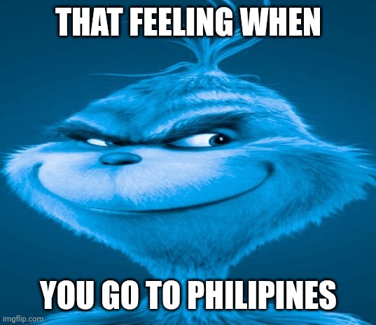 Blue Grinch | THAT FEELING WHEN; YOU GO TO PHILIPINES | image tagged in blue grinch | made w/ Imgflip meme maker