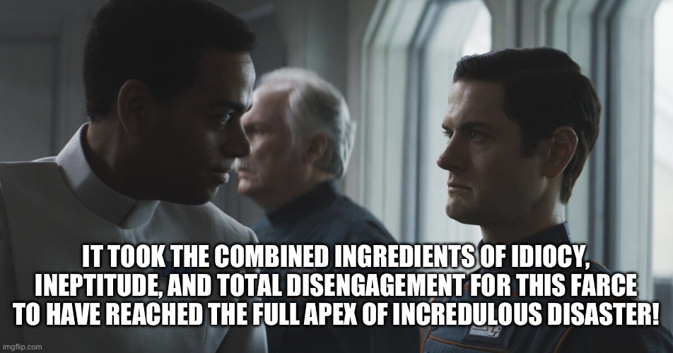 Supervisor Blevin | IT TOOK THE COMBINED INGREDIENTS OF IDIOCY, INEPTITUDE, AND TOTAL DISENGAGEMENT FOR THIS FARCE TO HAVE REACHED THE FULL APEX OF INCREDULOUS DISASTER! | image tagged in star wars memes,star wars meme | made w/ Imgflip meme maker