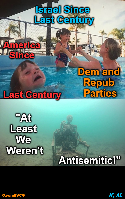 IF, AL | Israel Since 

Last Century; America 

Since; Dem and 

Repub 

Parties; Last Century; "At 

Least 

We 

Weren't; Antisemitic!"; IF, AL; OzwinEVCG | image tagged in democratic party,republican party,israel first,america last,government corruption,foreign subversion | made w/ Imgflip meme maker