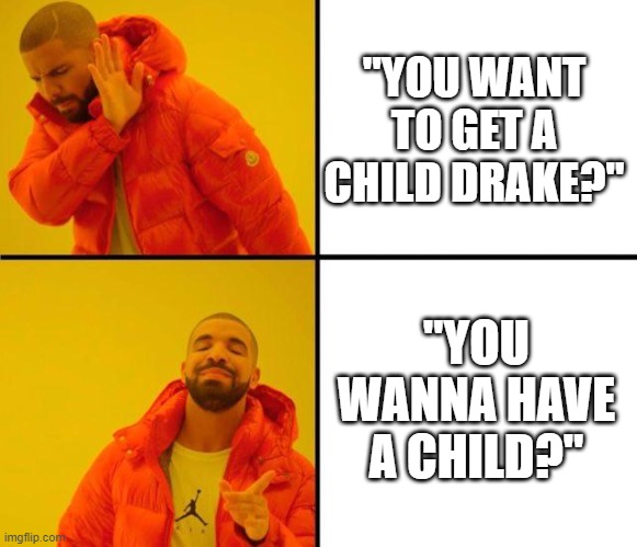 Those who know | "YOU WANT TO GET A CHILD DRAKE?"; "YOU WANNA HAVE A CHILD?" | image tagged in drake meme | made w/ Imgflip meme maker