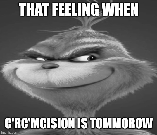 Blue Grinch | THAT FEELING WHEN; C'RC'MCISION IS TOMMOROW | image tagged in blue grinch | made w/ Imgflip meme maker