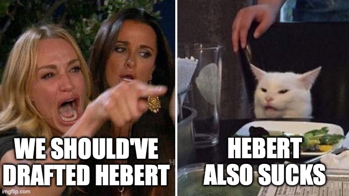 Tua and Hebert | WE SHOULD'VE DRAFTED HEBERT; HEBERT ALSO SUCKS | image tagged in angry lady cat,miami dolphins | made w/ Imgflip meme maker