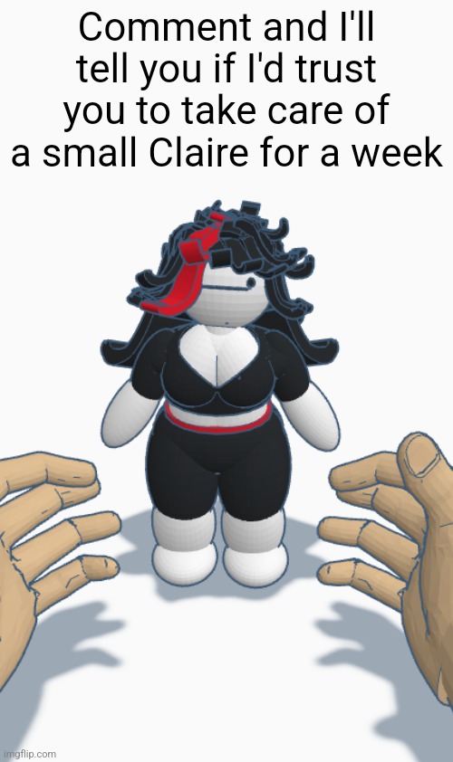 The small claire | Comment and I'll tell you if I'd trust you to take care of a small Claire for a week | image tagged in the small claire | made w/ Imgflip meme maker