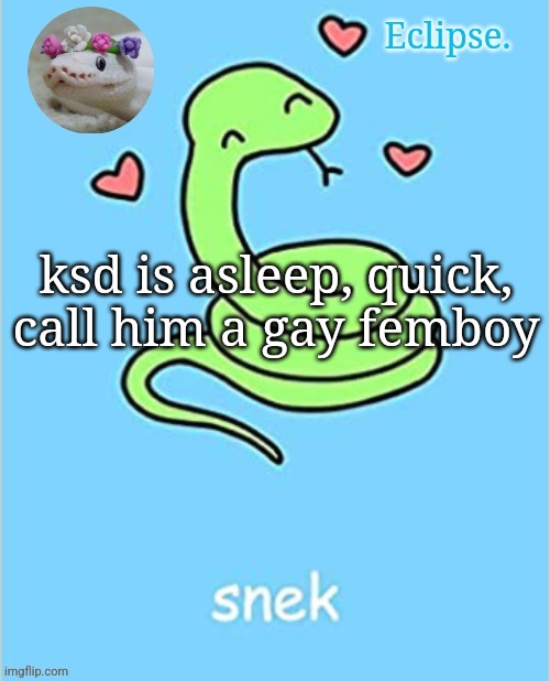 . | ksd is asleep, quick, call him a gay femboy | image tagged in h | made w/ Imgflip meme maker