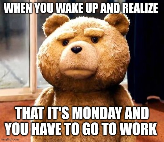 Monday morning | WHEN YOU WAKE UP AND REALIZE; THAT IT'S MONDAY AND YOU HAVE TO GO TO WORK | image tagged in memes,ted,funny memes | made w/ Imgflip meme maker