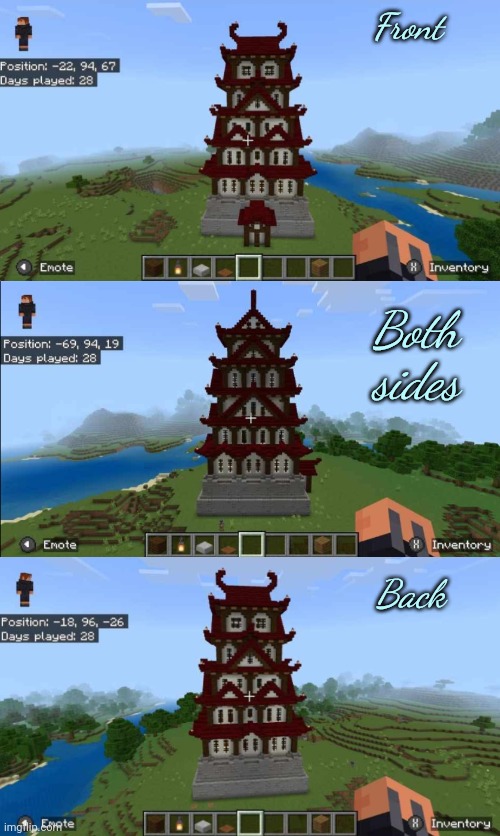 Japanese Castle | Front; Both sides; Back | image tagged in minecraft | made w/ Imgflip meme maker