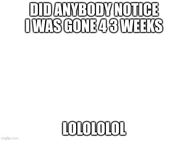 DID ANYBODY NOTICE I WAS GONE 4 3 WEEKS; LOLOLOLOL | made w/ Imgflip meme maker