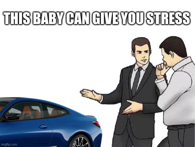 Car Salesman Slaps Hood | THIS BABY CAN GIVE YOU STRESS | image tagged in memes,car salesman slaps hood | made w/ Imgflip meme maker