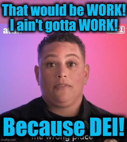 That would be WORK!
I ain't gotta WORK! Because DEI! | made w/ Imgflip meme maker