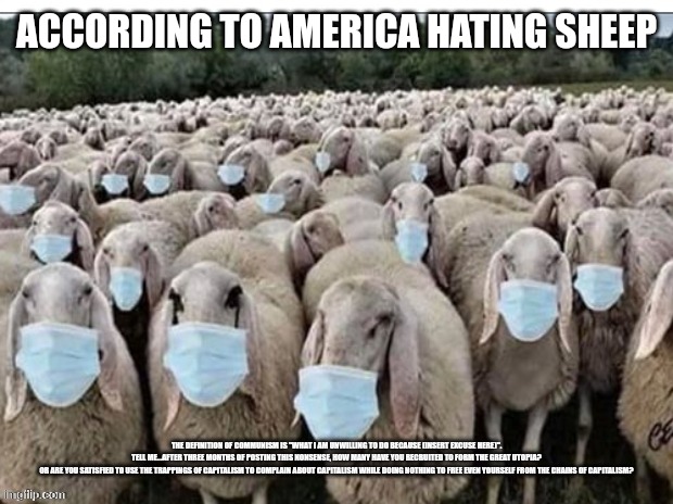 Sign of the Sheeple | ACCORDING TO AMERICA HATING SHEEP THE DEFINITION OF COMMUNISM IS "WHAT I AM UNWILLING TO DO BECAUSE (INSERT EXCUSE HERE)".

TELL ME...AFTER  | image tagged in sign of the sheeple | made w/ Imgflip meme maker