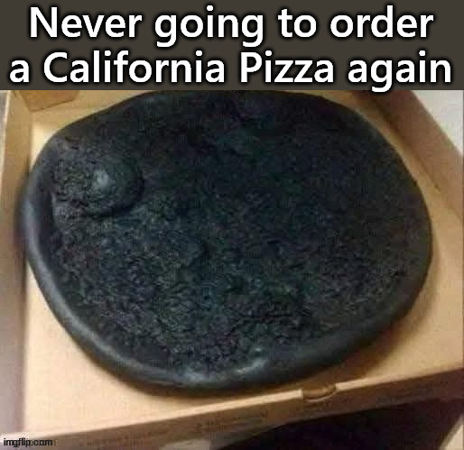 Just a little overdone ... | Never going to order a California Pizza again | image tagged in politics | made w/ Imgflip meme maker