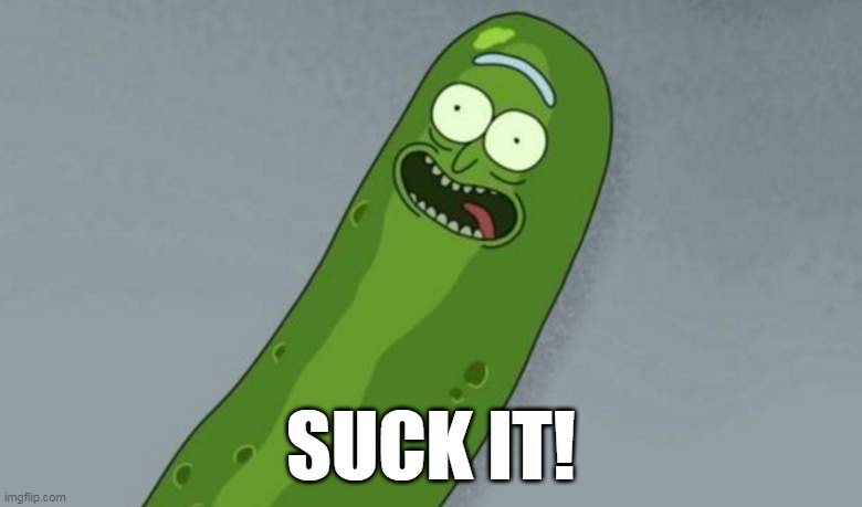 Pickle rick | SUCK IT! | image tagged in pickle rick,suck it | made w/ Imgflip meme maker